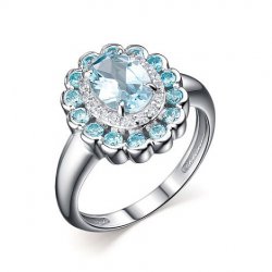 Inel din argint  cu pietre Cubic Zirconia Incolor, Cubic Zirconia Albastru și Topaz albastru