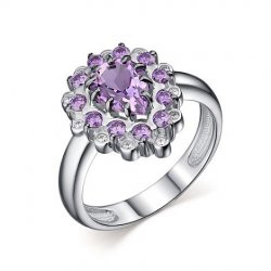 Inel din argint  cu pietre Cubic Zirconia Incolor, Cubic Zirconia Liliachiu și Ametist