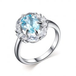 Inel din argint  cu pietre Cubic Zirconia Incolor, Topaz albastru