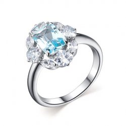 Inel din argint  cu pietre Cubic Zirconia Incolor, Topaz albastru