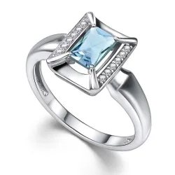 Inel din argint cu Cubic Zirconia Incolor, Topaz albastru
