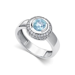 Inel din argint  cu pietre Cubic Zirconia Incolor, Topaz albastru