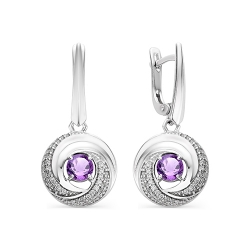 Cercei Suspendați din argint  cu pietre Cubic Zirconia Incolor, Ametist