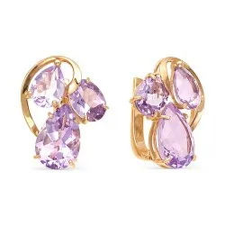 Серьги из красного золота с камнями Аметист