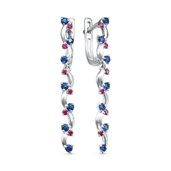 Cercei Suspendați din argint  cu pietre Cubic Zirconia Roșu, Cubic Zirconia Albastru Safir