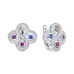 Cercei din argint  cu pietre Cubic Zirconia Incolor, Spinel Sintetic Albastru și Spinel Rosu Rubin