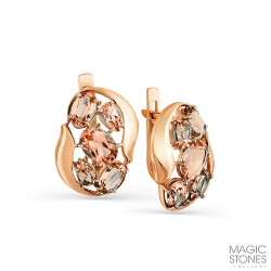 Серьги из красного золота с камнями Морганит (синт.)