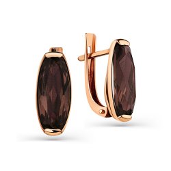 Серьги из красного золота с камнями Кварц дымчатый