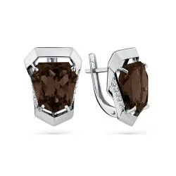 Cercei din aur alb cu Cubic Zirconia Incolor, Cuarț fumuriu