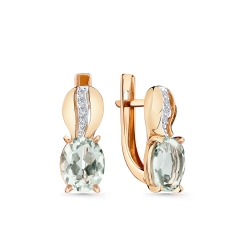 Cercei din aur roșu cu pietre Cubic Zirconia Incolor, Prasiolit