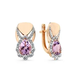 Cercei din aur roșu cu Cubic Zirconia Incolor, Ametist