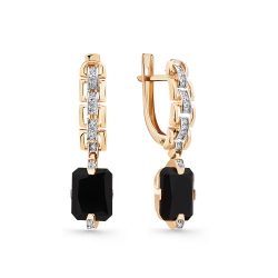 Cercei Suspendați din aur roșu cu pietre Cubic Zirconia Incolor, Agat negru