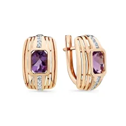 Cercei din aur roșu cu Cubic Zirconia Incolor, Ametist