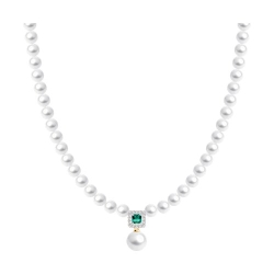 Колье из красного золота с камнями Сапфир бесцветный, Изумруд гидротермальный и Жемчуг белый