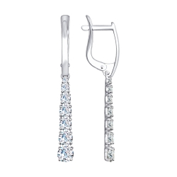 Серьги Длинные из белого золота с камнями Фианит