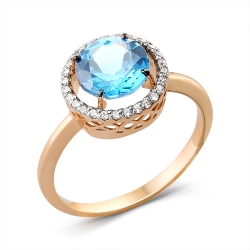 Inel din aur roșu cu pietre Cubic Zirconia Incolor, Topaz