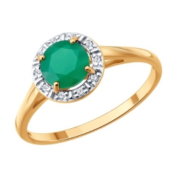 Inel din aur roșu cu pietre Diamant, Agat verde