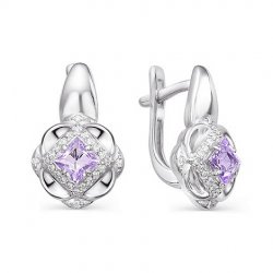 Серьги из серебра с камнями Фианит, Аметист