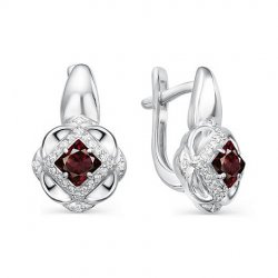 Серьги из серебра с камнями Фианит, Гранат
