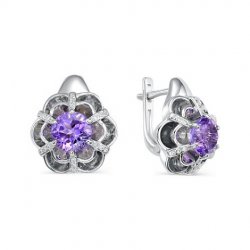 Серьги из серебра с камнями Фианит, Аметист
