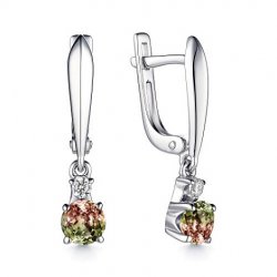 Серьги Длинные из серебра с камнями Фианит, Султанит желтый (синт.)