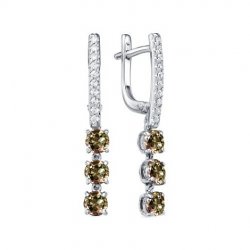 Серьги Длинные из серебра с камнями Фианит, Султанит желтый (синт.)