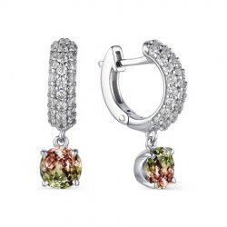 Cercei Creole din argint  cu pietre Cubic Zirconia Incolor, Zultanit Sintetic Galben