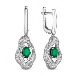 Cercei Suspendați din argint  cu pietre Cubic Zirconia Incolor, Agat verde