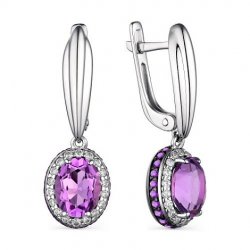Cercei Suspendați din argint  cu pietre Cubic Zirconia Incolor, Cubic Zirconia Liliachiu și Ametist