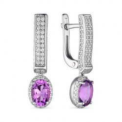 Cercei Suspendați din argint  cu pietre Cubic Zirconia Incolor, Ametist