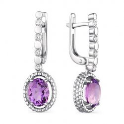 Cercei Suspendați din argint  cu pietre Cubic Zirconia Incolor, Ametist