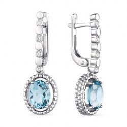 Cercei Suspendați din argint  cu pietre Cubic Zirconia Incolor, Topaz albastru