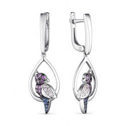 Cercei Suspendați din argint  cu pietre Cubic Zirconia Incolor, Cubic Zirconia Liliachiu și Cubic Zirconia Albastru Safir