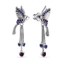 Cercei Pusete din argint  cu pietre Cubic Zirconia Liliachiu, Cubic Zirconia Albastru Safir