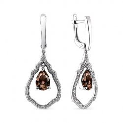 Cercei Suspendați din argint  cu pietre Cubic Zirconia Incolor, Cuarț fumuriu
