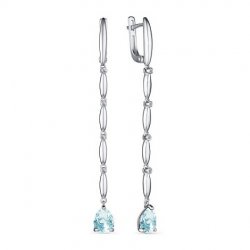 Cercei Suspendați din argint  cu pietre Cubic Zirconia Incolor, Topaz albastru