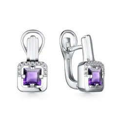 Серьги из серебра с камнями Фианит, Аметист