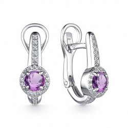 Серьги из серебра с камнями Фианит, Аметист