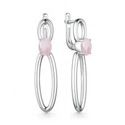 Серьги Длинные из серебра с камнями Кварц розовый