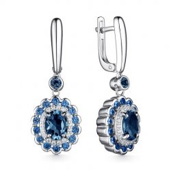 Cercei Suspendați din argint  cu pietre Cubic Zirconia Incolor, Cubic Zirconia Albastru și Nanosital London