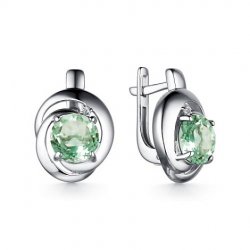 Серьги из серебра с камнями Фианит, Празиолит