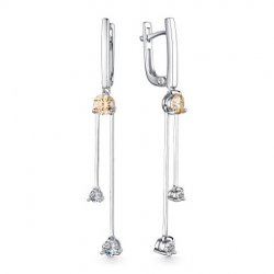 Cercei Suspendați din argint  cu pietre Cubic Zirconia Incolor, Cubic Zirconia Galben