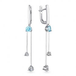 Cercei Suspendați din argint  cu pietre Cubic Zirconia Incolor, Cubic Zirconia Albastru
