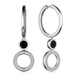 Cercei Creole din argint  cu pietre Cubic Zirconia Incolor, Emailare