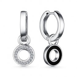 Cercei Creole din argint  cu pietre Cubic Zirconia Incolor, Emailare