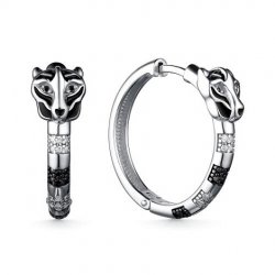 Cercei Creole din argint  cu pietre Cubic Zirconia Incolor, Cubic Zirconia Negru și Emailare