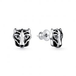 Cercei Pusete din argint  cu pietre Cubic Zirconia Negru, Emailare