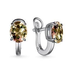 Серьги из серебра с камнями Султанит желтый (синт.)