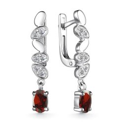 Серьги Длинные из серебра с камнями Фианит, Гранат