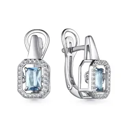 Cercei din argint cu Cubic Zirconia Incolor, Topaz albastru